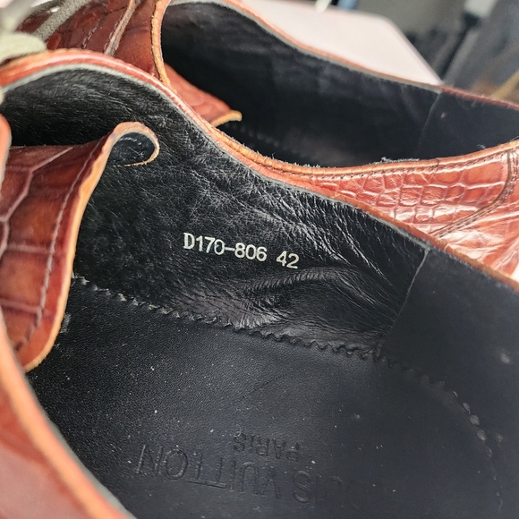 LOUIS VUITTON x VINTAGE croc embossed lace up oxford loafers brown size 42 - Picture 15 of 16